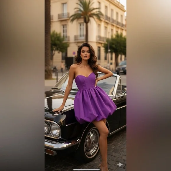 NWOT Zara Vibrant Purple Strapless Voluminous mini Dress - Picture 4 of 16